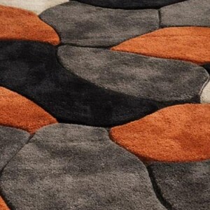 Handmade Wool Rug, Abstract Retro Rug, Orange Black Carpet, Wavy Pattern Rug, Hand Tufted Wool Rug, Living Room Rug Accentmasroor carpet
