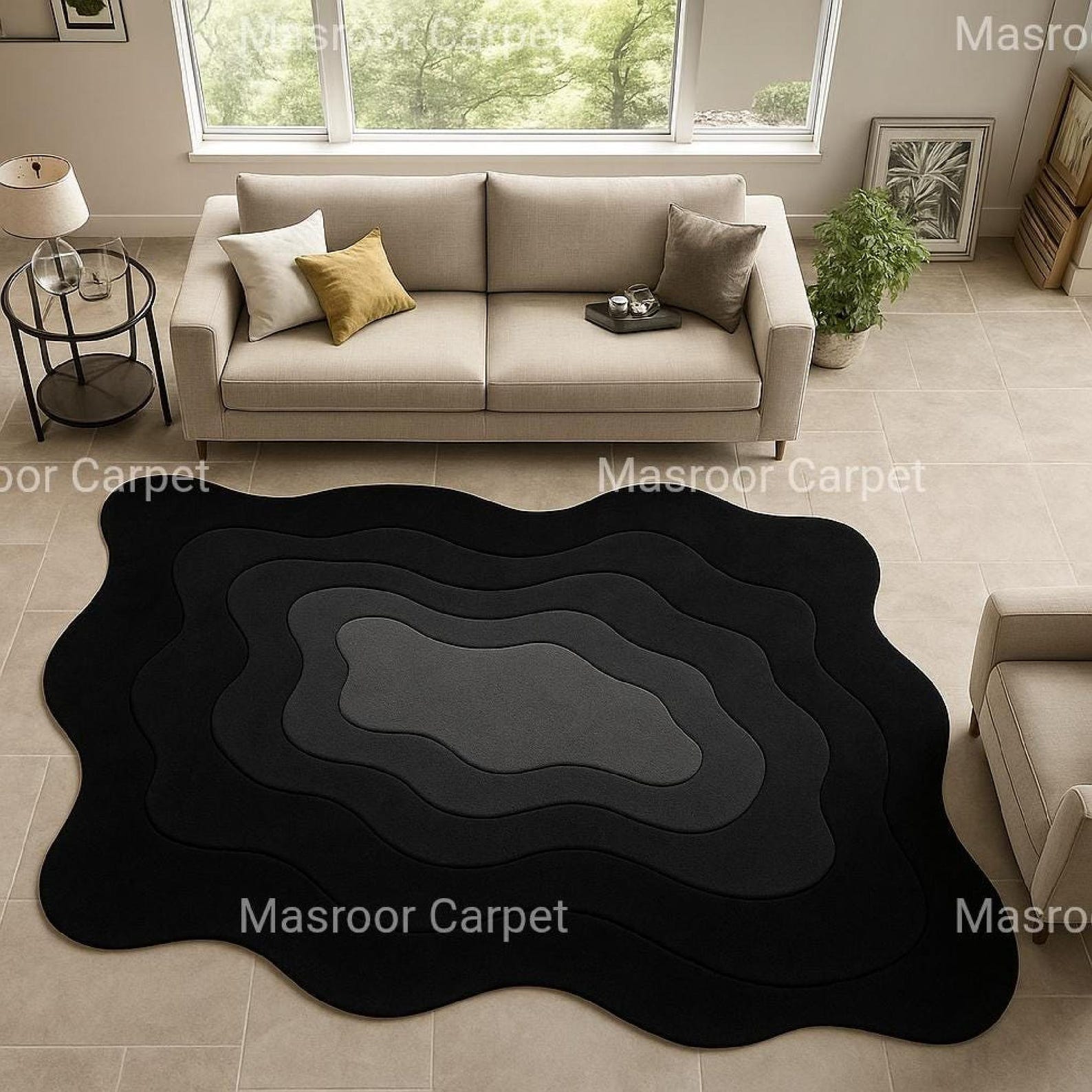 9x12 Tufted Area Rug: Modern Layered Wave, Organic Black Gray Gradient ...
