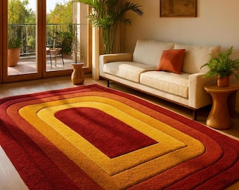 Retro Rainbow Arch Rug, Boho Wool Tufted Living Room Carpet, Warm Cozy Floor Artmasroor carpet