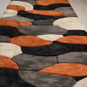 Handmade Wool Rug, Abstract Retro Rug, Orange Black Carpet, Wavy Pattern Rug, Hand Tufted Wool Rug, Living Room Rug Accentmasroor carpet