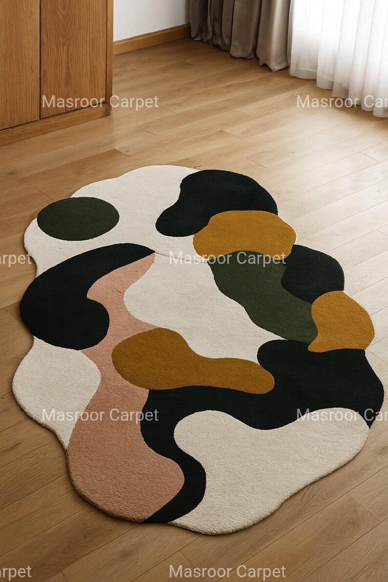 Modern Runner Rug Abstract Oval, Geometric Sunburst Hallway Runner Rug, Colorful Runner Rug Black Whit Orange Rug Carpet
