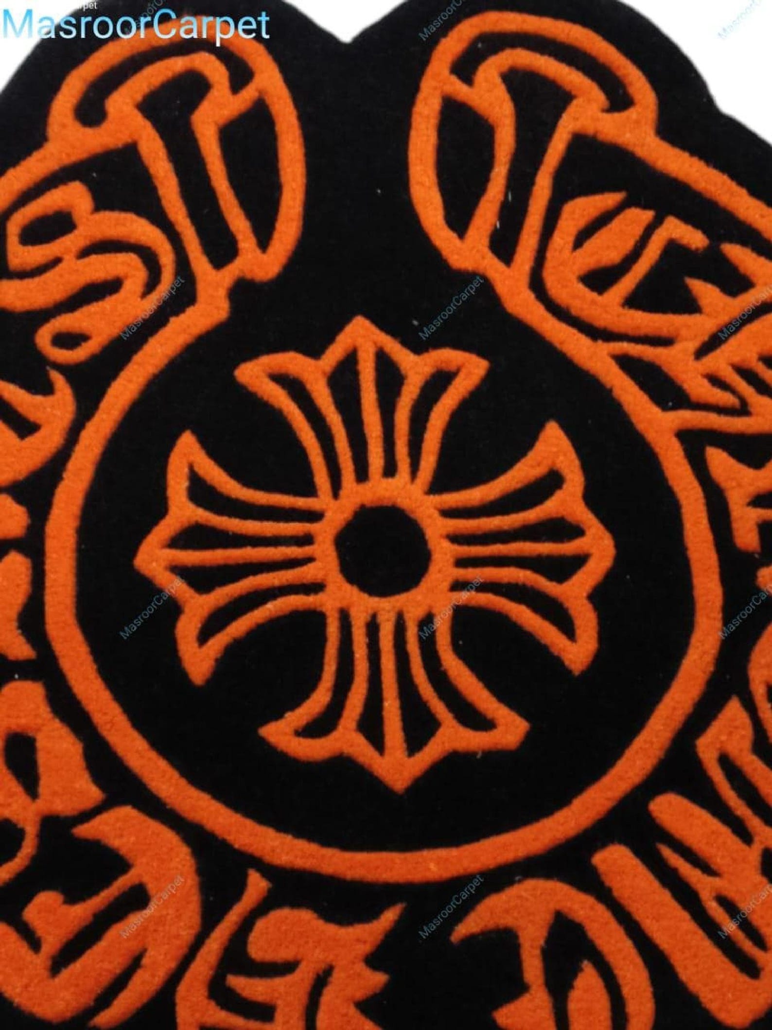 Punk Rugs Handmade Gothic Cross Rug Black & Orange | Punk Rock Tufted Area Rug ...