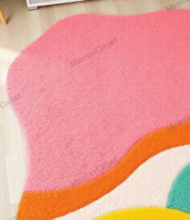 Puddle Rug Shape Irregular Pink Hand-tufted Wool Rug Happy Puddle Painted Flow Pattern ...