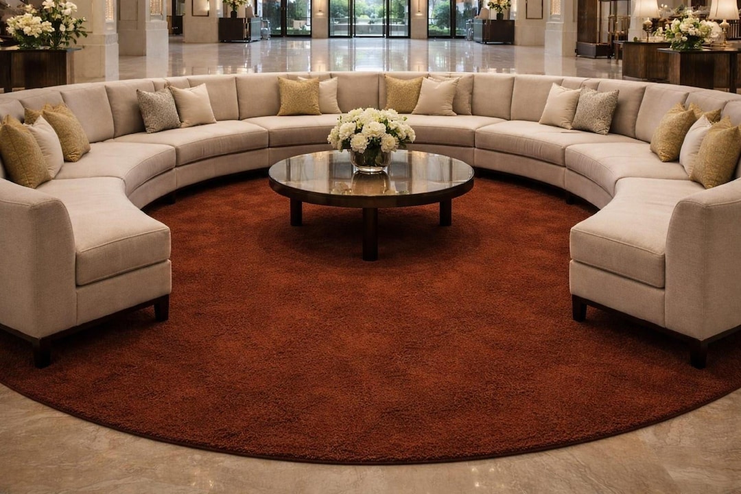 Rust Round Rug Boho Round Rug Burnt Orange, Rust Round Rug, Large Round Rug, Modern ...