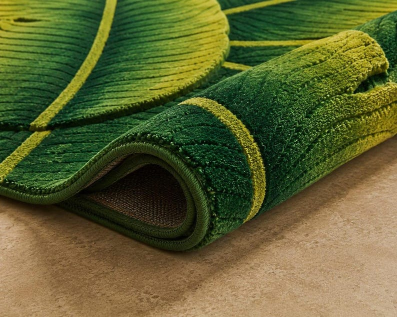 Banana Leaf Rug Handmade Tufted Rug, Tropical Rug Green Area Rug, Unique Irregular Rug, Custom Size Rug, Aesthetic Decor Rug