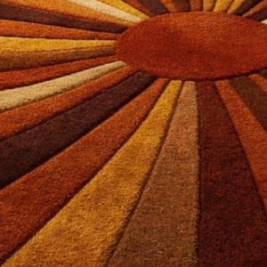 Sunburst Rug Mid Century Retro Area Rug, Handmade Wool Orange Brown Geometric Rug, Modern Area Rug For Living Room, Bedroom Carpet Decor