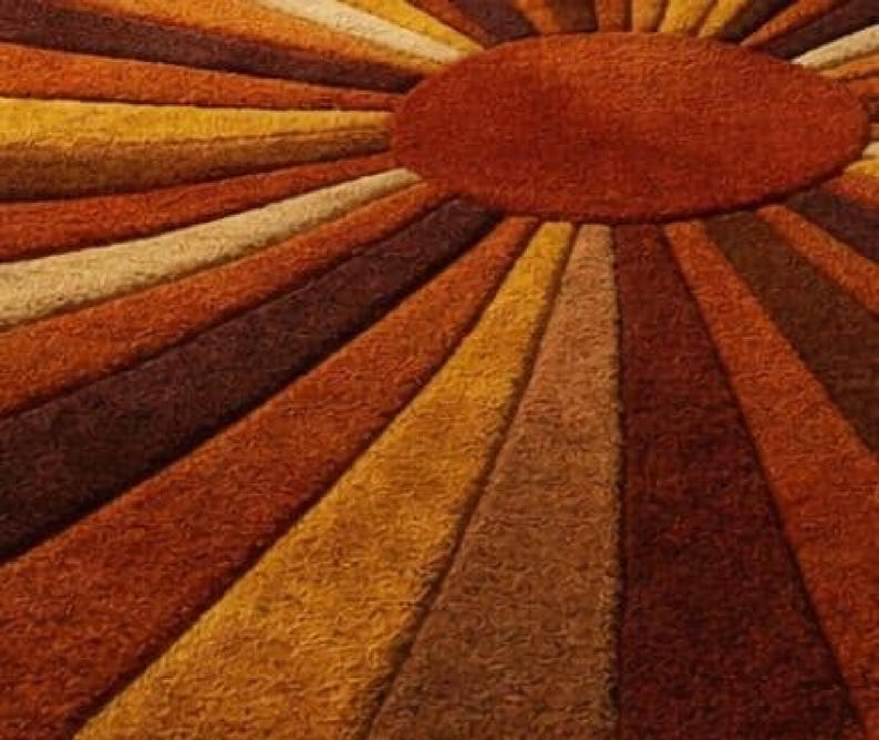 Sunburst Rug Mid Century Retro Area Rug, Handmade Wool Orange Brown Geometric Rug, Modern Area Rug For Living Room, Bedroom Carpet Decor