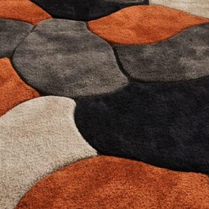 Handmade Wool Rug, Abstract Retro Rug, Orange Black Carpet, Wavy Pattern Rug, Hand Tufted Wool Rug, Living Room Rug Accentmasroor carpet