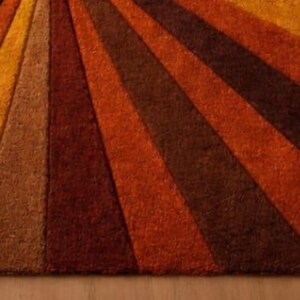 Sunburst Rug Mid Century Retro Area Rug, Handmade Wool Orange Brown Geometric Rug, Modern Area Rug For Living Room, Bedroom Carpet Decor