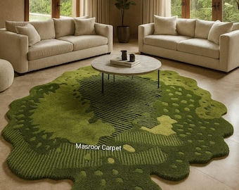 Modern Forest Rug, Deep Green Table Rug, Custom Wool Rug, Low High Texture Rug for Living Roommasroor carpet