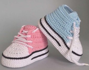 Crochet Baby Sneakers Pattern PDF – Easy Converse-Style Booties – Newborn & Baby Shoes Crochet Tutorial
