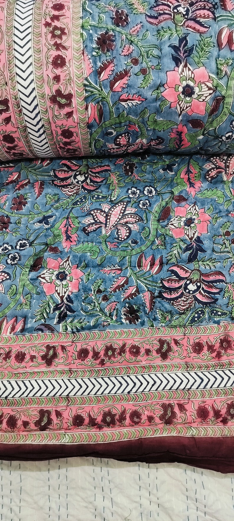 Block Print Kantha Quilt Indian Cotton Famous Razai Blanket Etsy UK