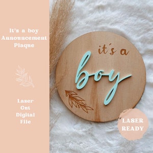 It's A Boy Baby Announcement Plaque | SVG | Laser Cut File | Glowforge | Engrave files | DXF
