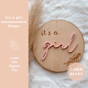 It's A Girl Baby Announcement Plaque | SVG | Laser Cut File | Glowforge | Engrave files | DXF