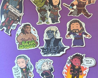 BG3, Karlach, Astarion, Halsin, Wyll, Gale, Laezel, Shadowheart, Minsc and Boo, Jaheira and Minthara Stickers