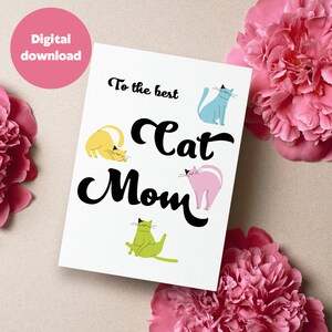Fête des mères - Maman chat - Carte fête des mères - Cat mom - Illustration chat - Carte à imprimer - Idée cadeau dernière minute