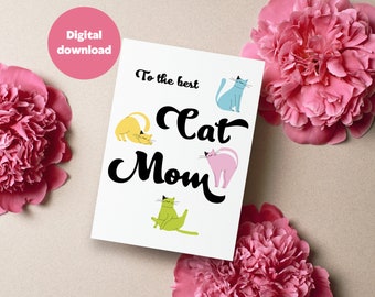 母の日 - 猫ママ - 母の日カード - 猫ママ - 猫のイラスト - 印刷可能なカード - 直前のギフトアイデア