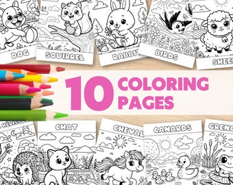 動物のぬり絵 - 子供向けのぬりえ - 子供向けのぬり絵 - 犬、猫、ウサギ、馬、ポニーのぬりえ - 印刷可能