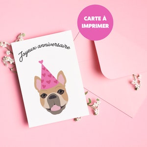 Birthday card - Printable card for children - Pink birthday card - Printable - Last minute gift idea - Dog
