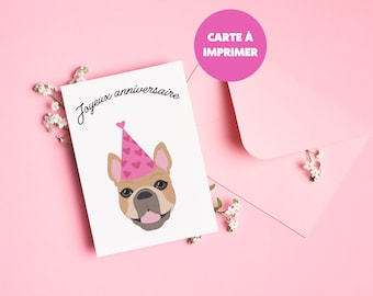 Geburtstagskarte - Druckbare Karte für Kinder - Rosa Geburtstagskarte - Druckbar - Last-Minute-Geschenkidee - Hund
