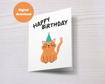誕生日カード - 子供向けの印刷可能なカード - 猫の誕生日カード - 印刷可能な - 直前のギフトアイデア - 猫