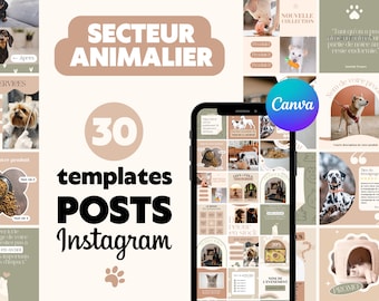 動物分野向けの美しい Instagram 投稿テンプレート - 30 の Canva テンプレート モデル - カスタマイズ可能 - 動物 - フランス語 - 犬 - 猫