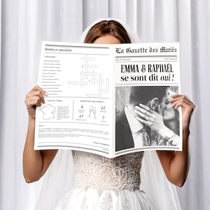 Gazette des Mariés - Mariage - Modèle - Faire Part - Papeterie Mariage - Canva - Personnalisable - Journal Mariage Modèle Canva - A3 A4 A5