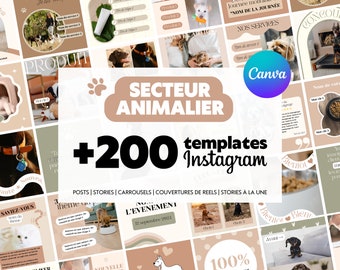 動物部門 Instagram テンプレート - 200 Canva テンプレート モデル - ヌード - 美的 - カスタマイズ可能 - 動物 - フランス語 - 犬、猫