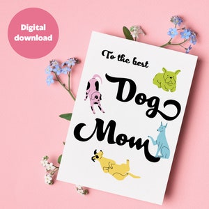 Dia das Mães - Mãe cachorro - Cartão de Dia das Mães - Mãe cachorro - Ilustração de cachorro - Cartão para imprimir - Ideia de presente de última hora