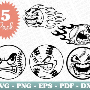 Angry Baseball SVG Bundle, Angry Baseball Png, Angry Baseball Svg 5 Pack, Angry Baseball Svg Png For Cricut Sublimation