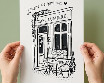 Custom Hand-Drawn Personalised Date Spot Drawing from Photo. Custom Illustration Gift.