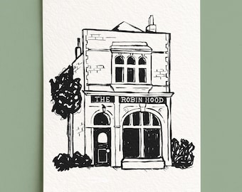 Custom Hand-Drawn Building Illustration: Personalised Venue Art, Anniversary Keepsake