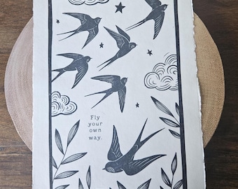 Limited Edition Lino Cut Print: Inspirational Handmade Wall Art, Signed A4