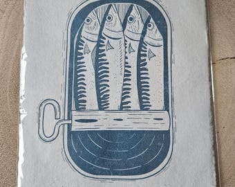 Sardinhas Lino Cut Art Print: Edição Limitada Assinada A5
