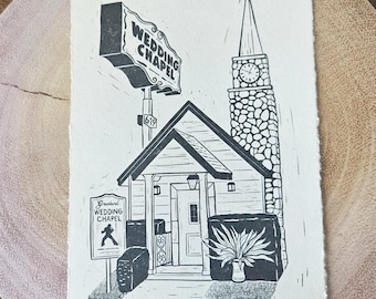 Custom Wedding Venue Lino Print Illustration, Anniversary Couple Gift