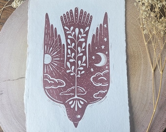 Folk Bird - Lámina del Árbol de la Vida: Edición limitada hecha a mano y firmada por el artista.