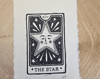 Star Tarot Card Linocut Print: Handmade Paper, Signed Limited Edition, Mini Art Print