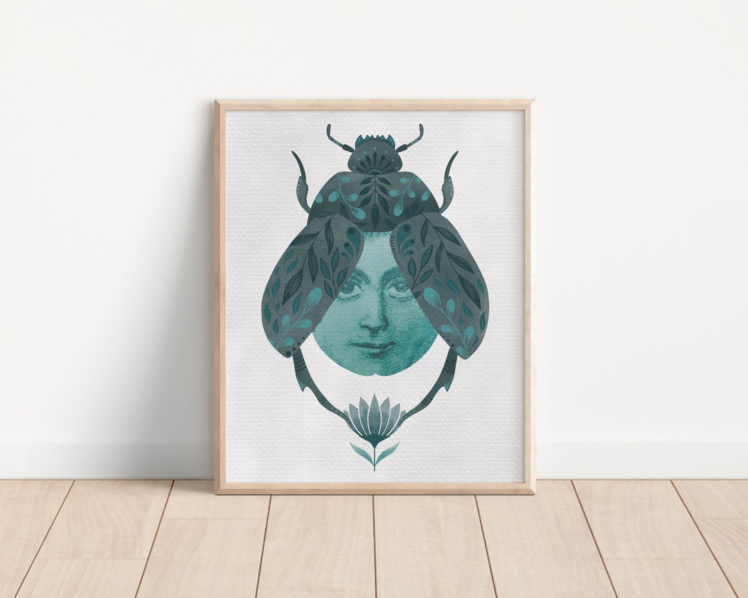 Lucky Scarab Beetle Art Print Folk Art Insect Art Insects - Etsy