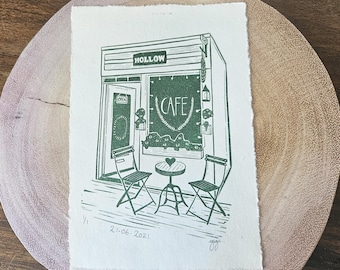 Custom First Date Spot Lino Print, Hand-Drawn Couple Anniversary Gift