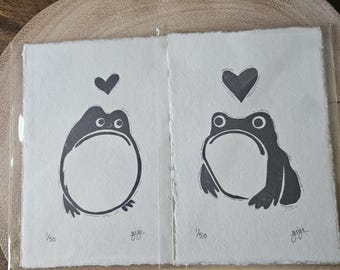 Frog Lovers Print Set: Handmade Cotton Paper Art, Signed & Numbered