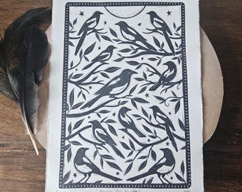Limited Edition Magpie Wall Art Print: Hand-made Folklore Illustration