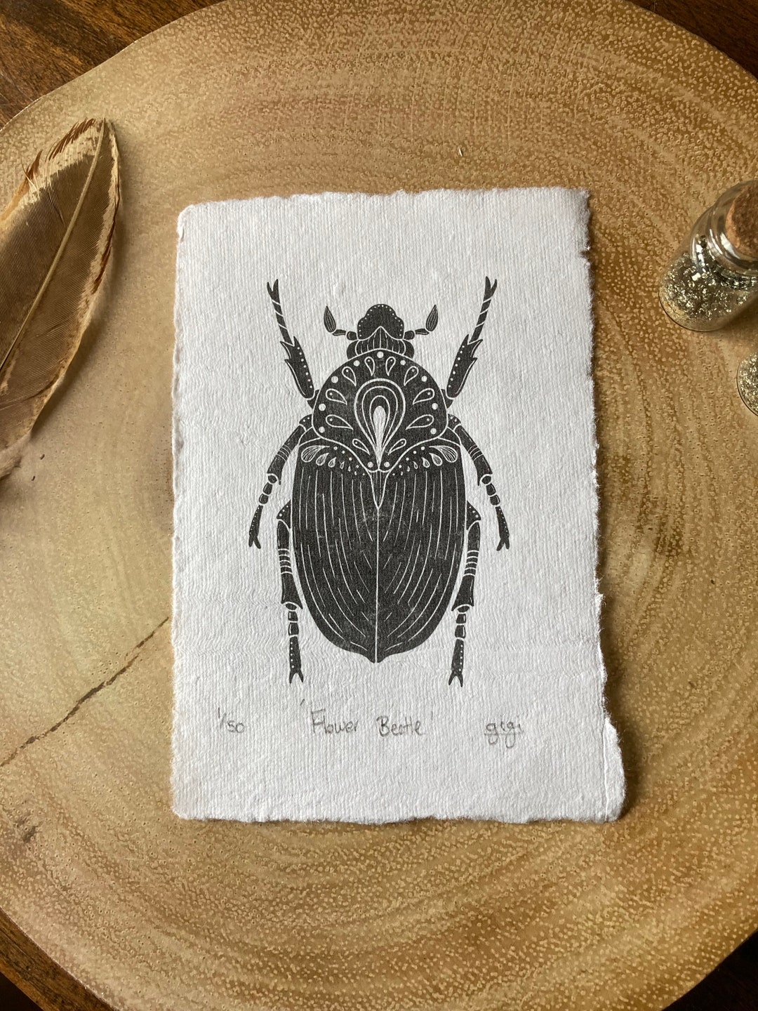 Insect Linocut Flower Beetle Linocut Art Print: Limited Edition Handmade Paper, Mini ...