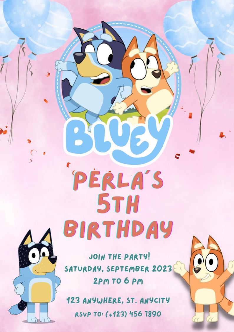 Bluey Birthday Invitation for Girl Editable Blue Dog - Etsy