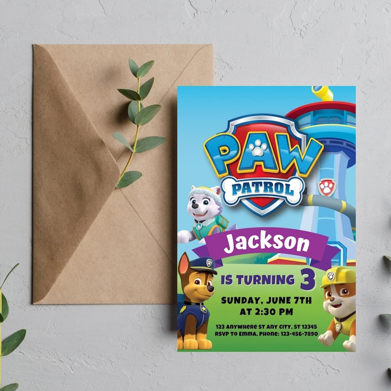 Paw Patrol Birthday Invitation Printable Paw Patrol Party Etsy