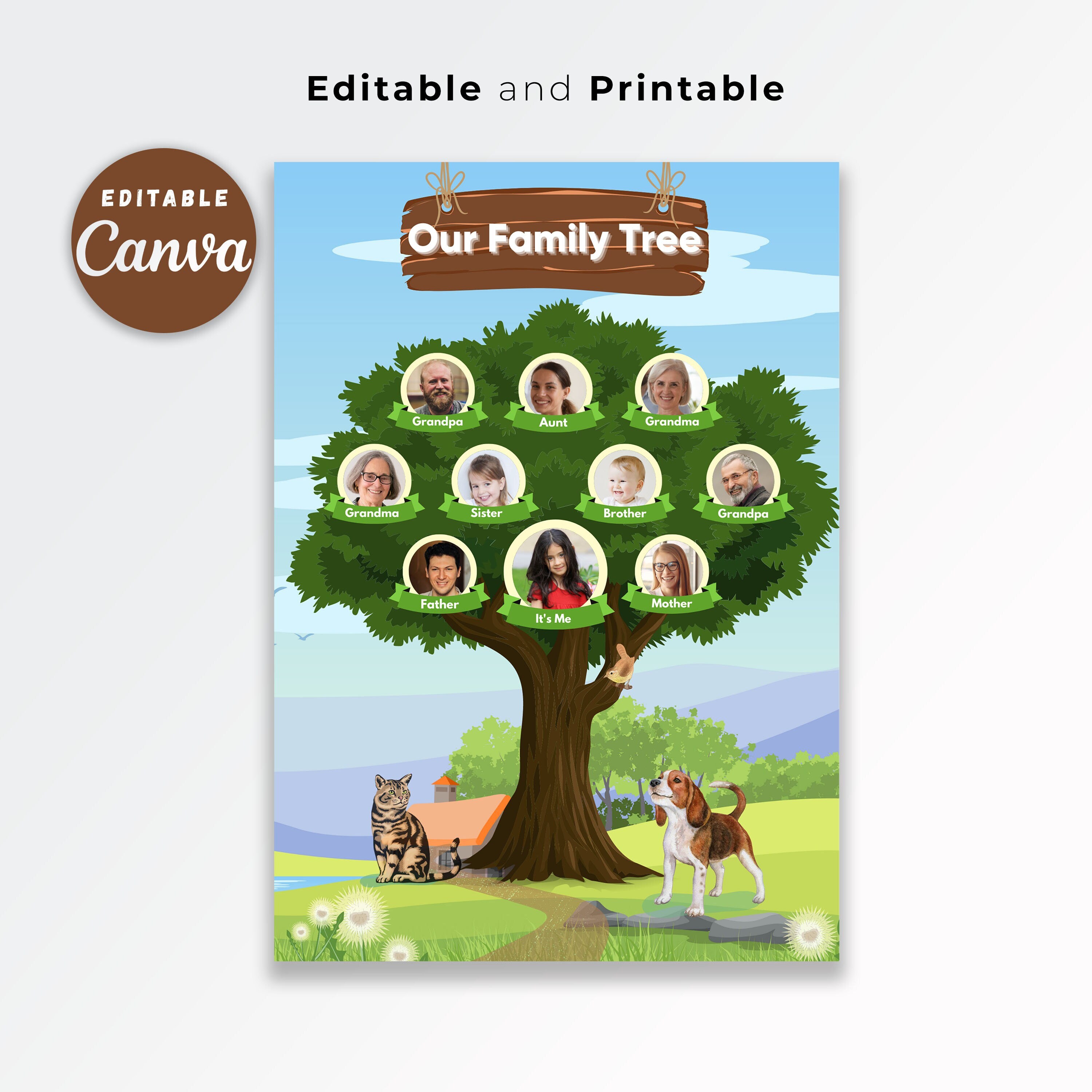 Family Tree With Photography Frame Poster Template Printable Etsy