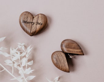 Heart Engagement Ring Box | Personalized Proposal Ring Box | Engraved Wooden Ring Box | Wedding Ring Box