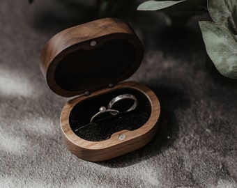 Walnut double ring box | Double ring holder | Engraved wooden ring box | Engagement ring box