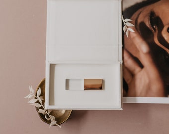 Caja USB de lino blanco / Caja para memoria USB / Caja USB personalizada para bodas, ideal para memorias USB de cristal