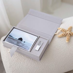 4x6 Wedding photo box and USB flash drive | Slate gray photo and USB box | Fabric Keepsake memory box | Personalized box and custom USB