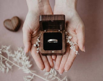 Dark Walnut Wooden Engagement Ring Box – Handcrafted Ring Box for Proposal with Optional Custom Engraving